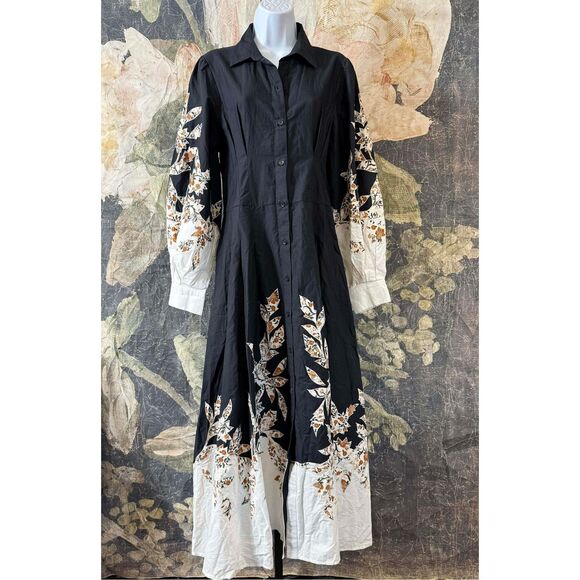 New  Anthropologie Long Sleeve Midi Embellished Shirt Dress Size M - Picture 7 of 11